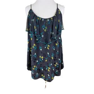 Rebecca Taylor Womens Sz 4 S Beaded Ruffle Trim Tank Top Cami Blouse Floral Silk